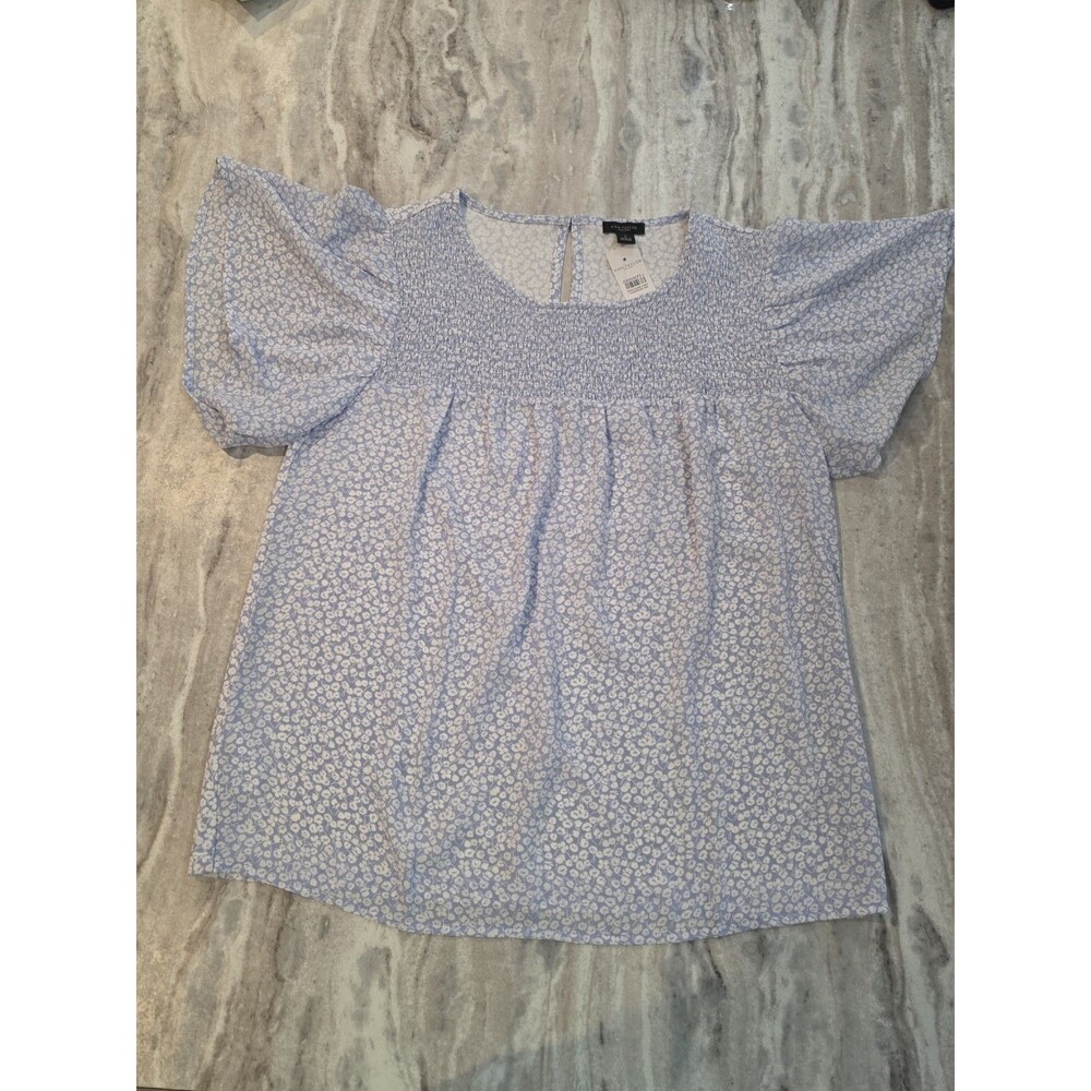 Ann Taylor Factory NWT Lavender Floral Smocked Peasant Blouse Top Size M